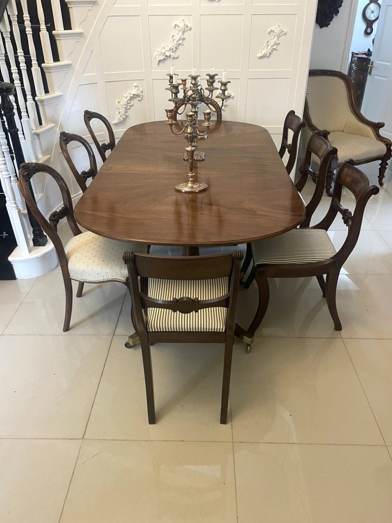 Antique Edwardian 10 Seater Quality Figured Mahogany Two Pilar Dining Table - Image 8